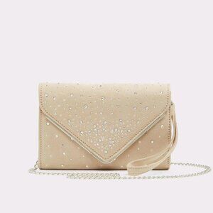 Aldo Acarema Tan Velvet Y2K Jeweled Evening Bag Silver Chain Purse Clutch 5x8